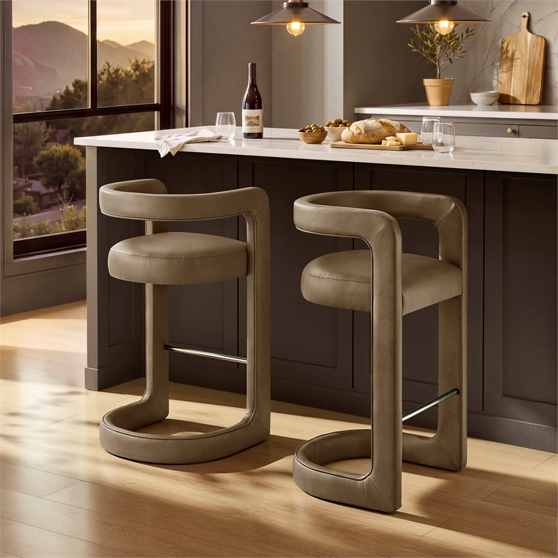 Modway Winslow Premium Vegan Leather Bar Stool in Mushroom
