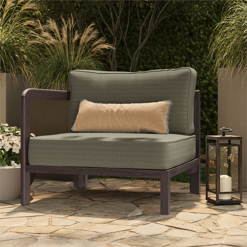 Kona Outdoor Teak Wood Left-Arm Facing Modular Armchair in Ash
