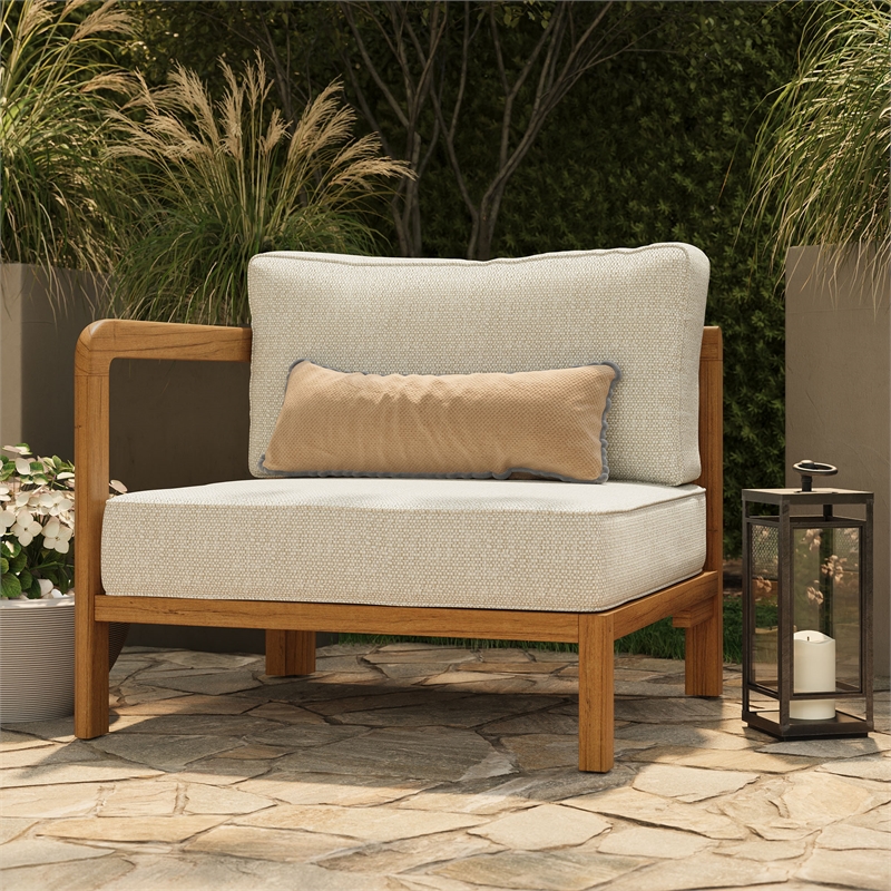Kona Outdoor Teak Wood Left-Arm Facing Modular Armchair in Sand