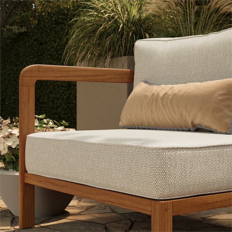 Kona Outdoor Teak Wood Left-Arm Facing Modular Armchair in Sand