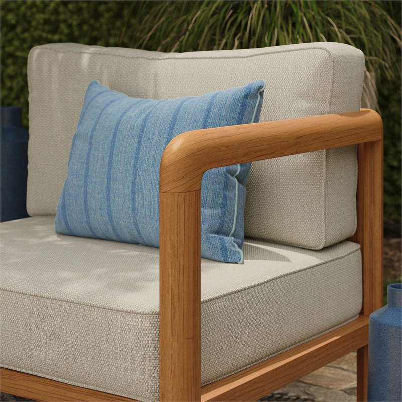 Kona Outdoor Teak Wood Right-Arm Facing Modular Armchair in Sand