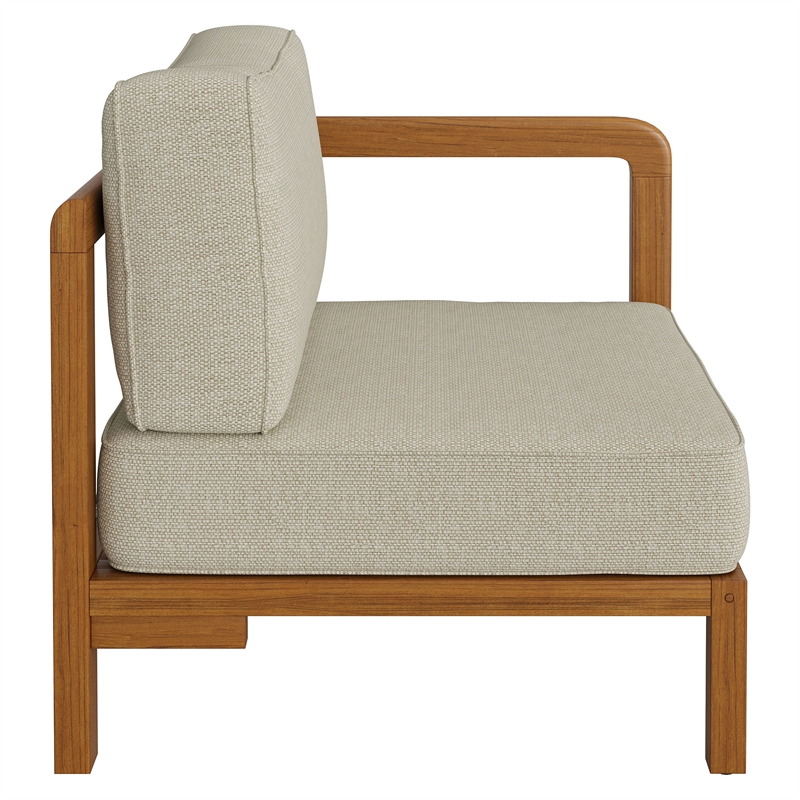 Kona Outdoor Teak Wood Right-Arm Facing Modular Armchair in Sand