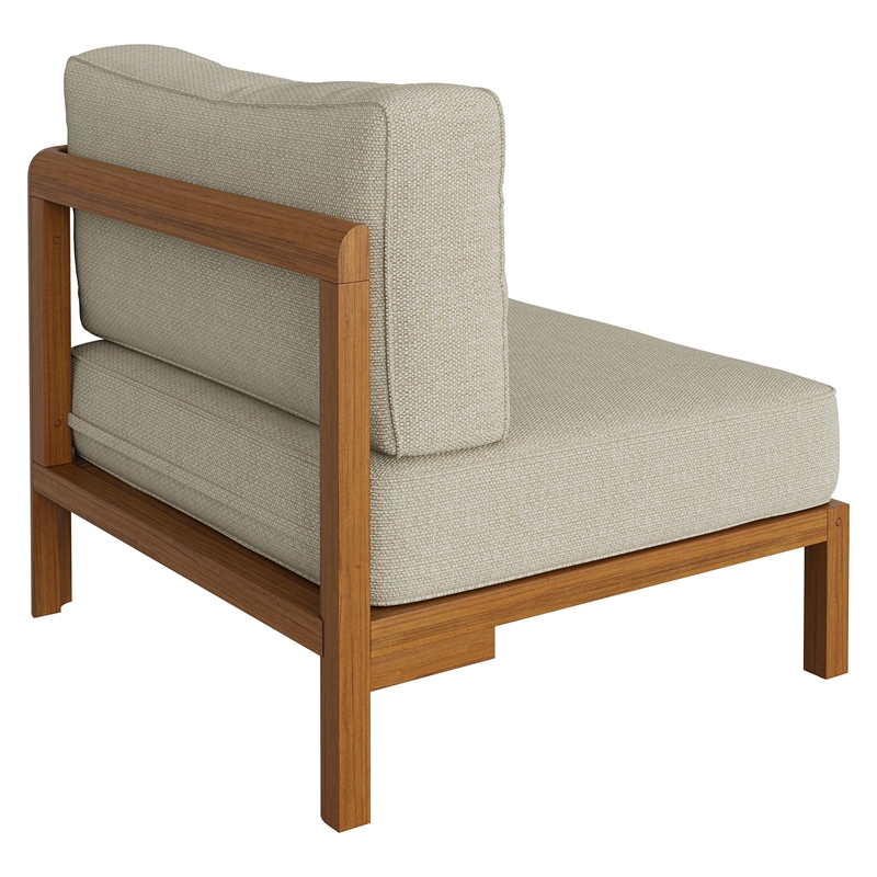 Kona Outdoor Teak Wood Right-Arm Facing Modular Armchair in Sand