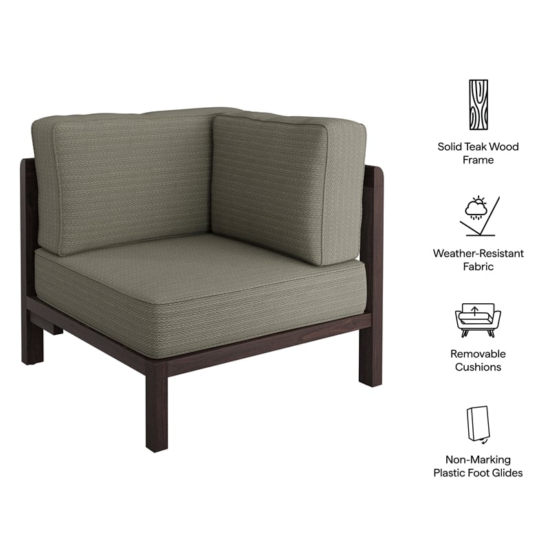 Kona Outdoor Teak Wood Corner Modular Chair in Ash
