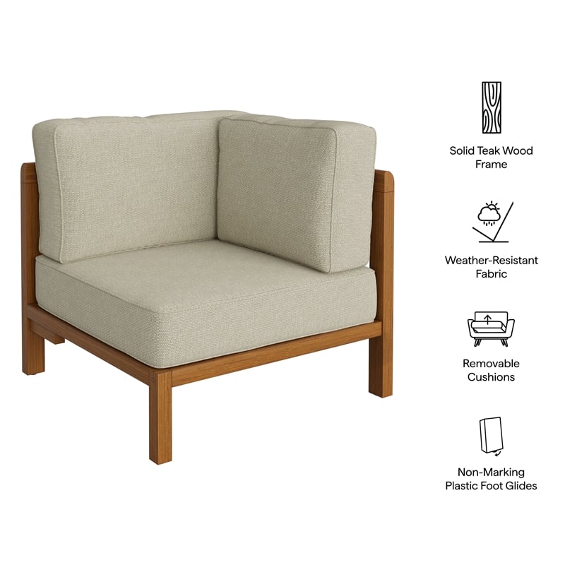 Kona Outdoor Teak Wood Corner Modular Chair in Sand
