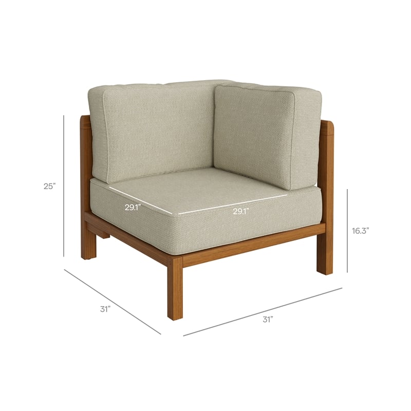 Kona Outdoor Teak Wood Corner Modular Chair in Sand