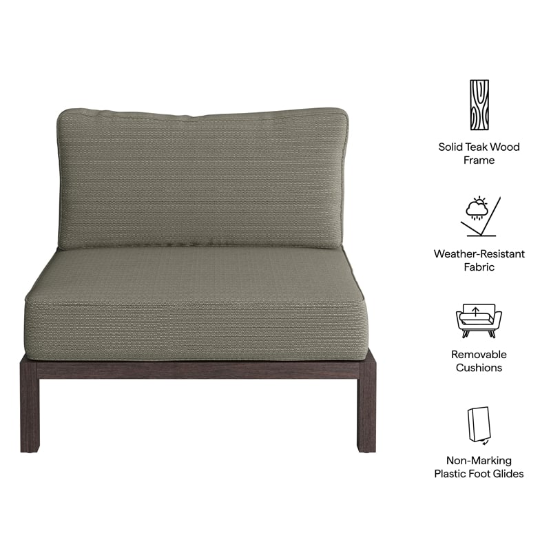 Kona Outdoor Teak Wood Armless Modular Chair in Ash
