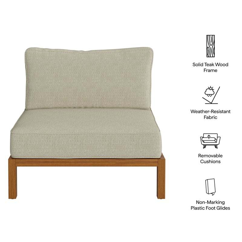Kona Outdoor Teak Wood Armless Modular Chair in Sand