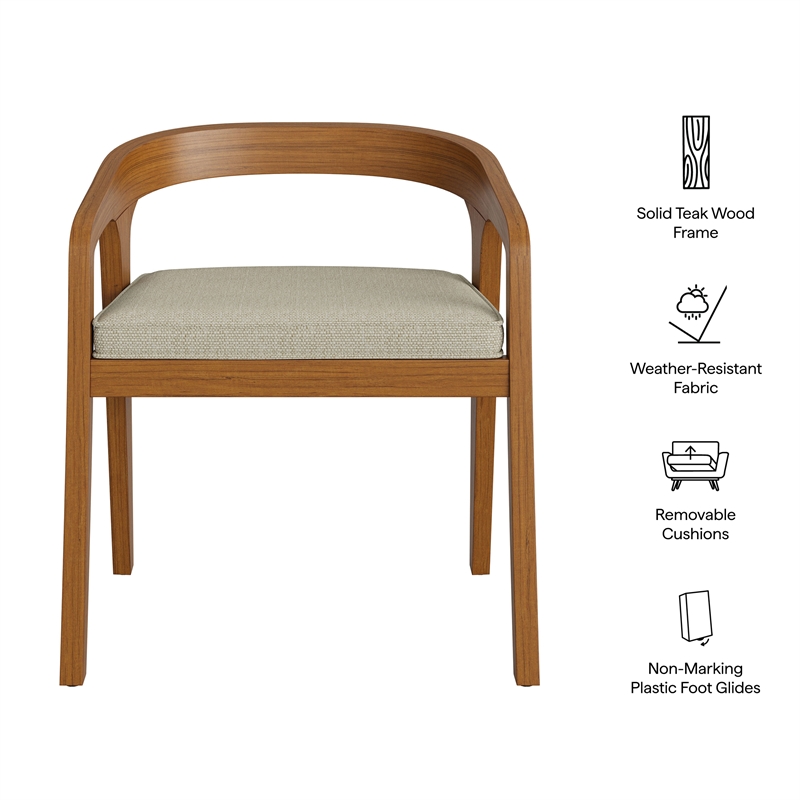 Modway Kona Teak Wood Outdoor Patio Barrel Dining Chair In Sand