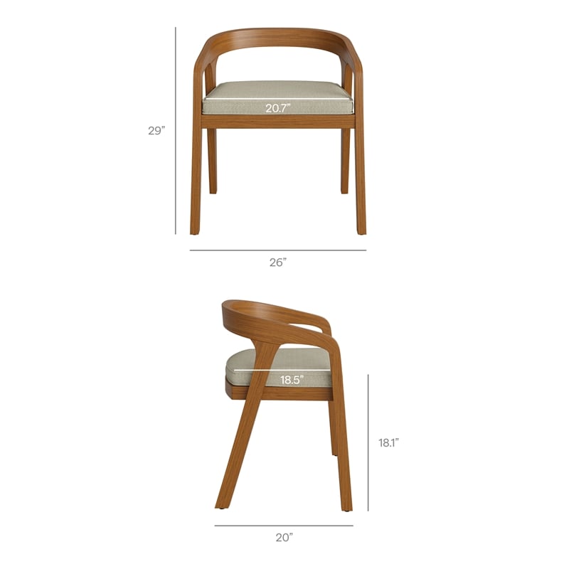 Modway Kona Teak Wood Outdoor Patio Barrel Dining Chair In Sand