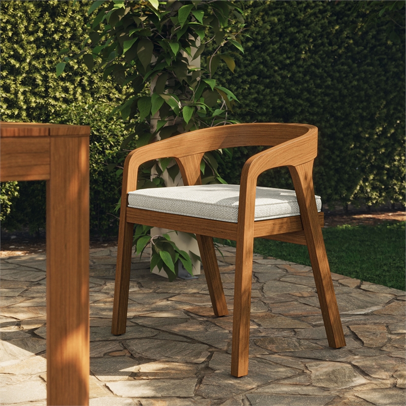 Modway Kona Teak Wood Outdoor Patio Barrel Dining Chair In Sand