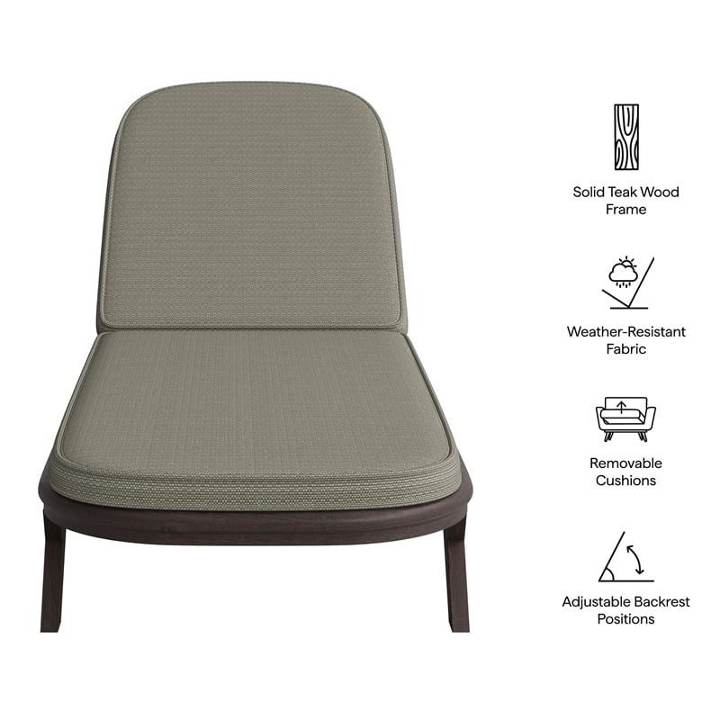 Kona Outdoor Teak Wood Chaise Lounge Chair in Ash
