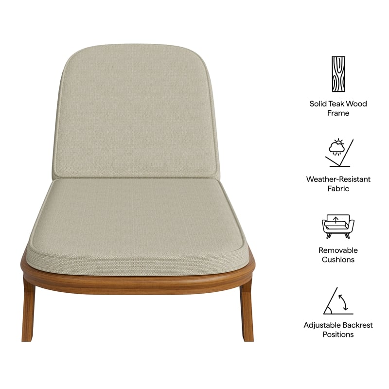 Kona Outdoor Teak Wood Chaise Lounge Chair in Sand
