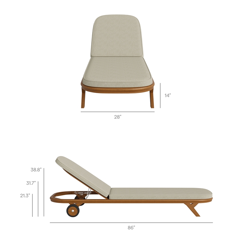 Kona Outdoor Teak Wood Chaise Lounge Chair in Sand