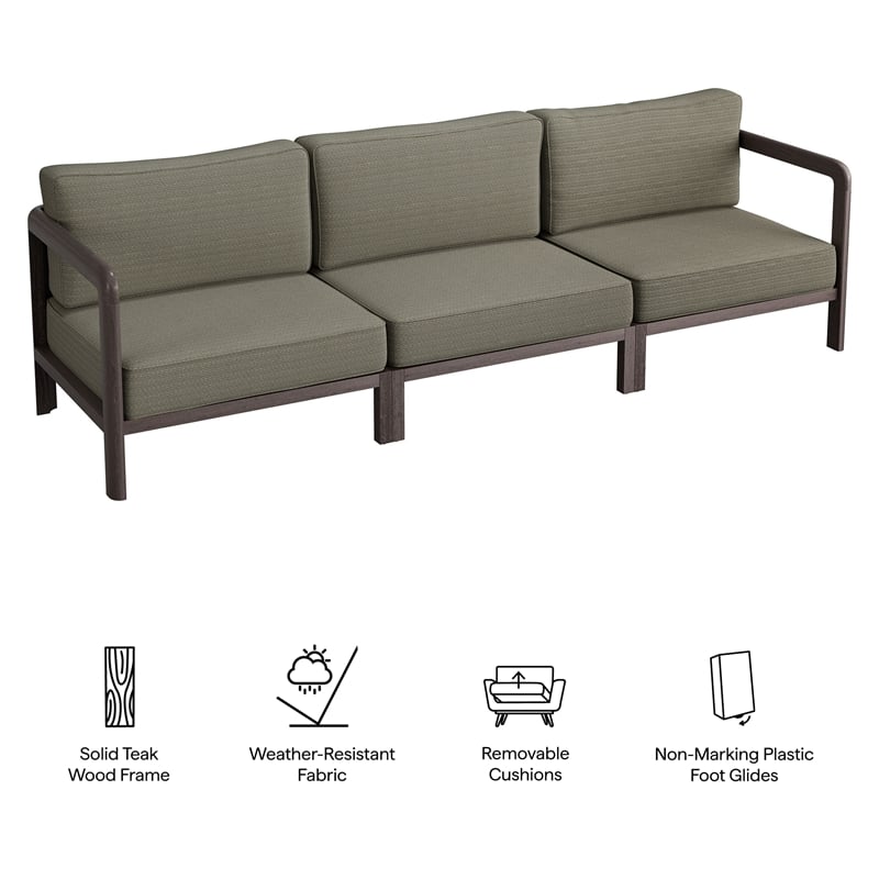 Kona 3-Piece Outdoor Teak Wood Modular Sofa Set in Ash