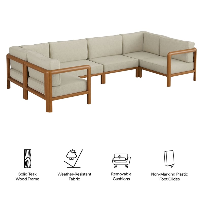 Kona 6-Piece Outdoor Teak Wood Modular Sofa in Sand