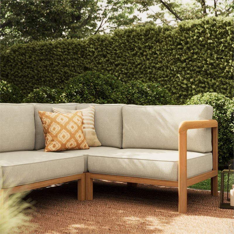 Kona 6-Piece Outdoor Teak Wood Modular Sofa in Sand