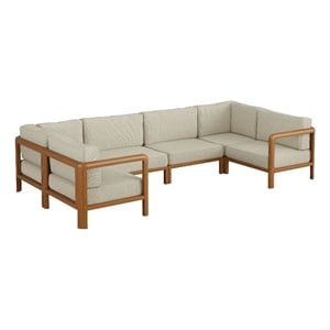 Kona 6-Piece Outdoor Teak Wood Modular Sofa in Sand