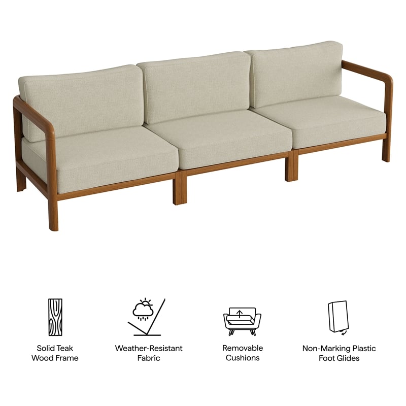 Kona 3-Piece Outdoor Teak Wood Modular Sofa Set in Sand
