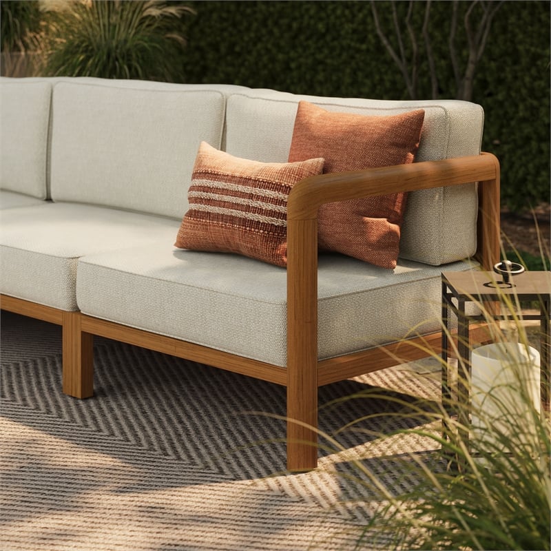 Kona 3-Piece Outdoor Teak Wood Modular Sofa Set in Sand