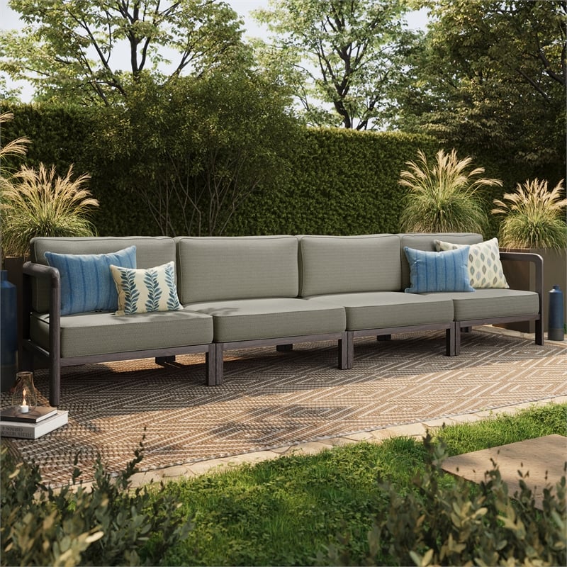 Kona 4-Piece Outdoor Teak Wood Modular Sofa Set in Ash
