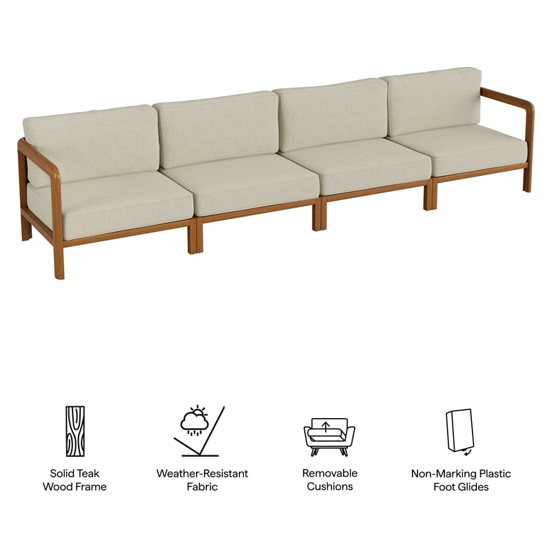 Kona 4-Piece Outdoor Teak Wood Modular Sofa Set in Sand