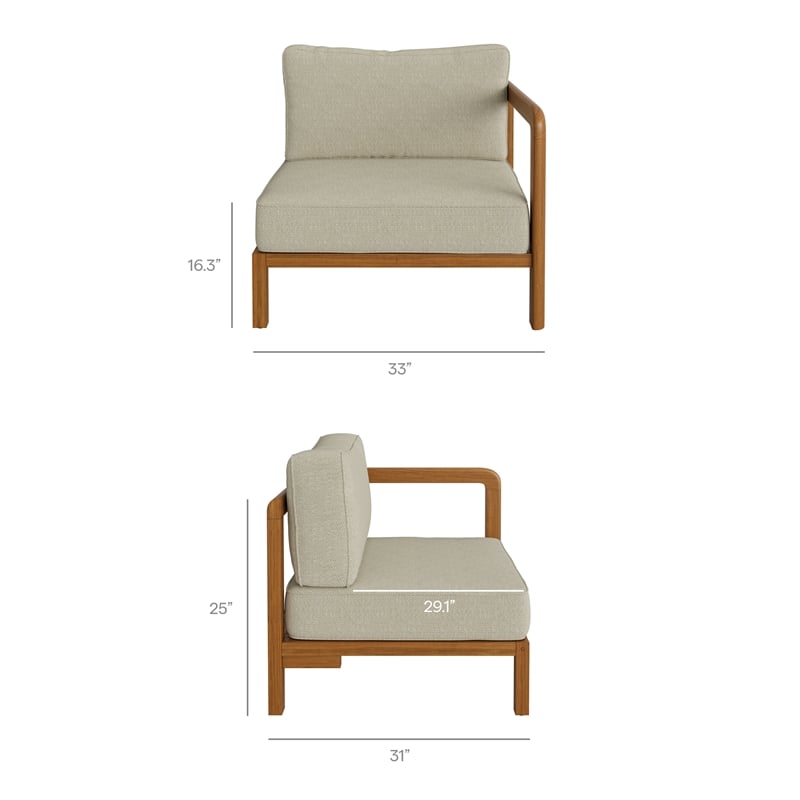 Kona 4-Piece Outdoor Teak Wood Modular Sofa Set in Sand