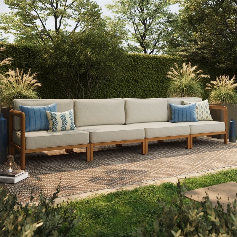 Kona 4-Piece Outdoor Teak Wood Modular Sofa Set in Sand