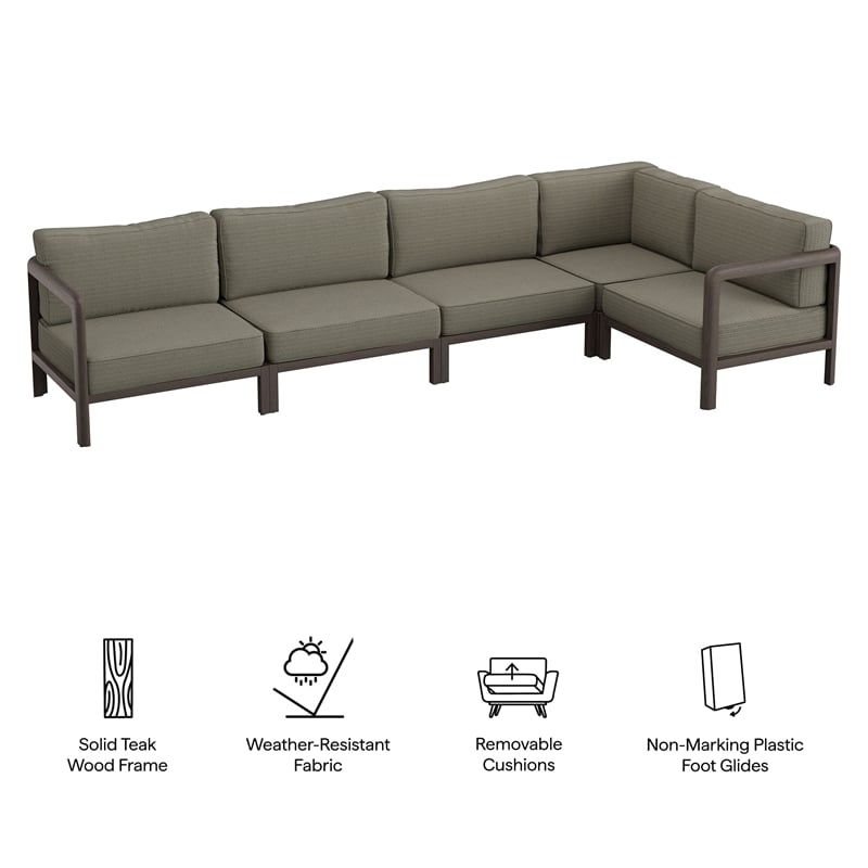 Kona L-Shaped Outdoor Teak Wood Modular Sofa in Ash