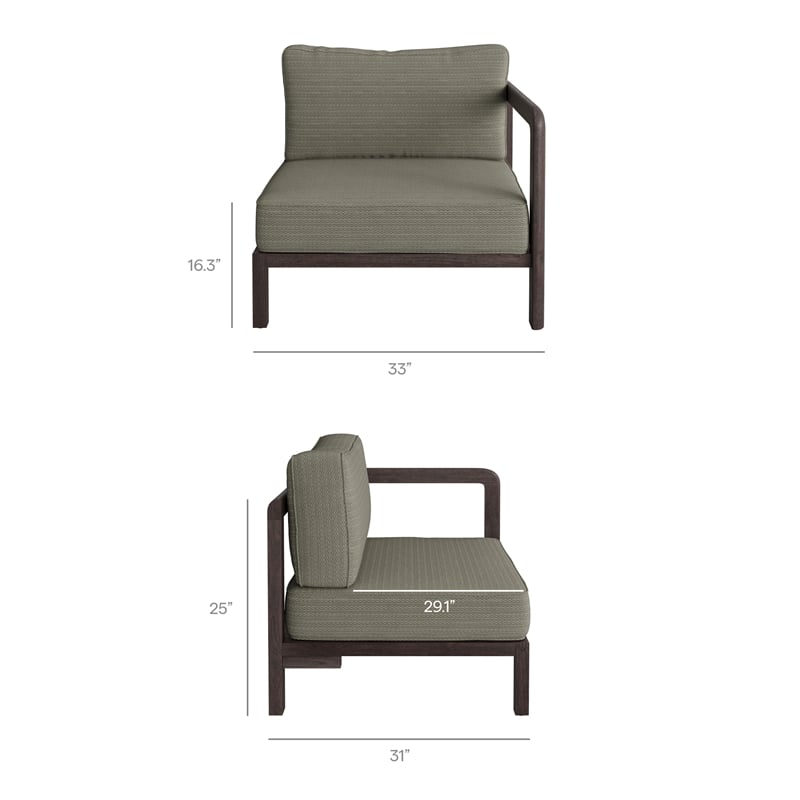 Kona L-Shaped Outdoor Teak Wood Modular Sofa in Ash