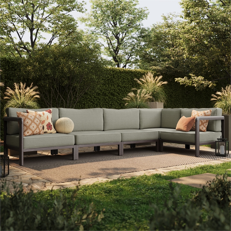 Kona L-Shaped Outdoor Teak Wood Modular Sofa in Ash
