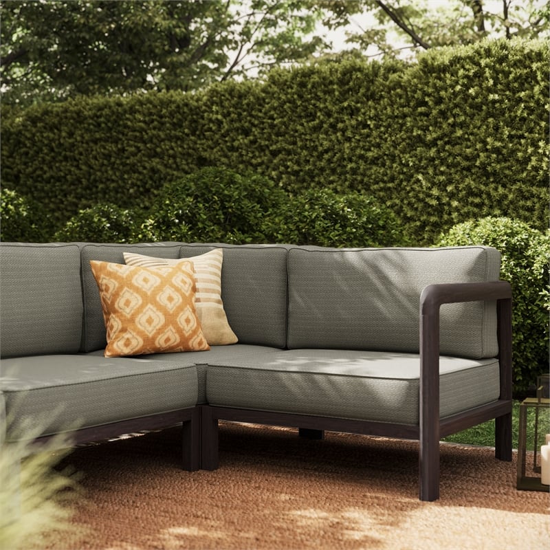 Kona L-Shaped Outdoor Teak Wood Modular Sofa in Ash