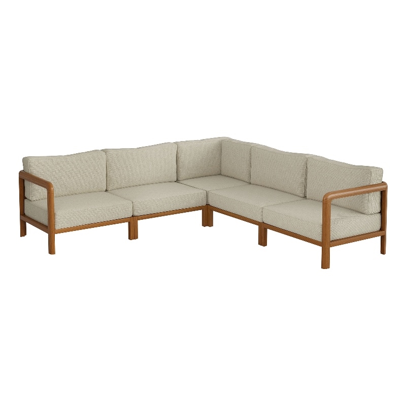 Kona 5-Piece Outdoor Teak Wood Corner Modular Sofa in Sand