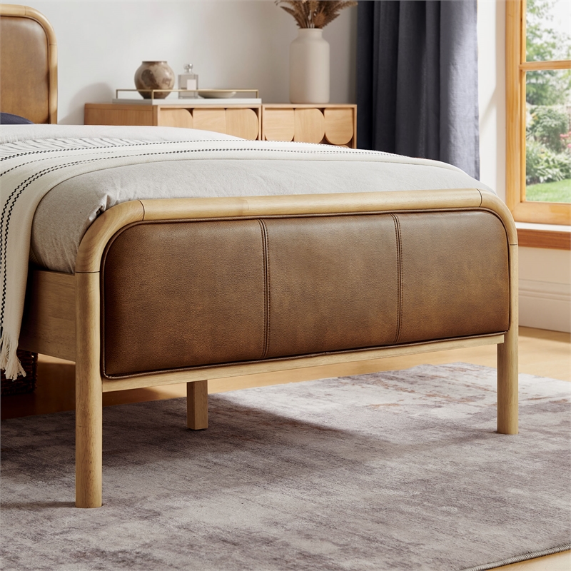 Wexford Vegan Leather Twin Platform Bed in Light Oak Canyon