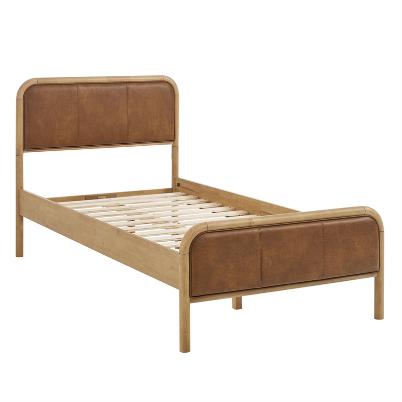 Wexford Vegan Leather Twin Platform Bed in Light Oak Canyon