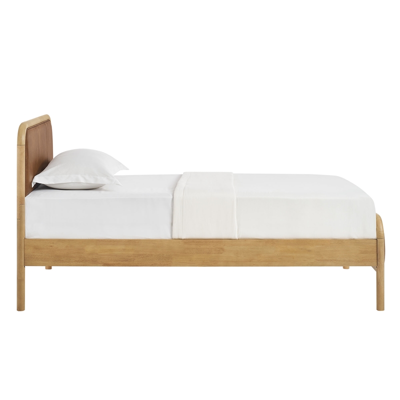 Wexford Vegan Leather Twin Platform Bed in Light Oak Canyon