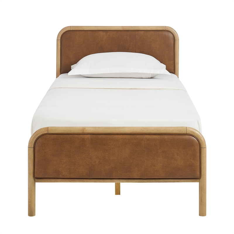 Wexford Vegan Leather Twin Platform Bed in Light Oak Canyon