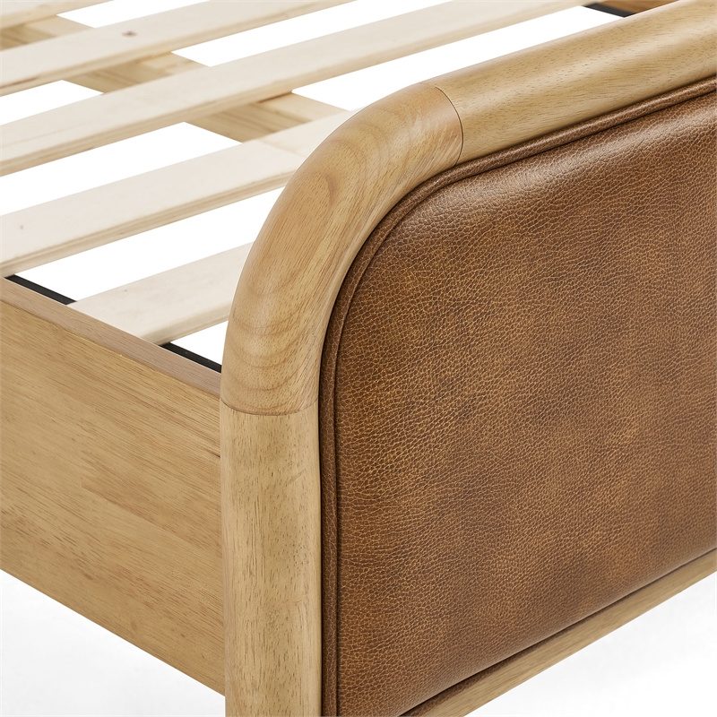 Wexford Vegan Leather Twin Platform Bed in Light Oak Canyon