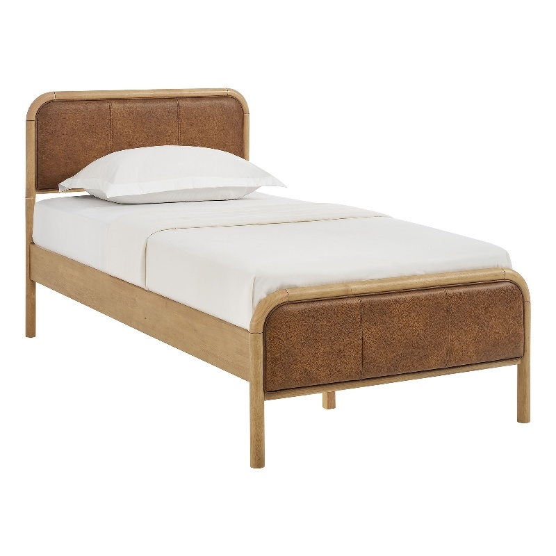Wexford Vegan Leather Twin Platform Bed in Light Oak Canyon