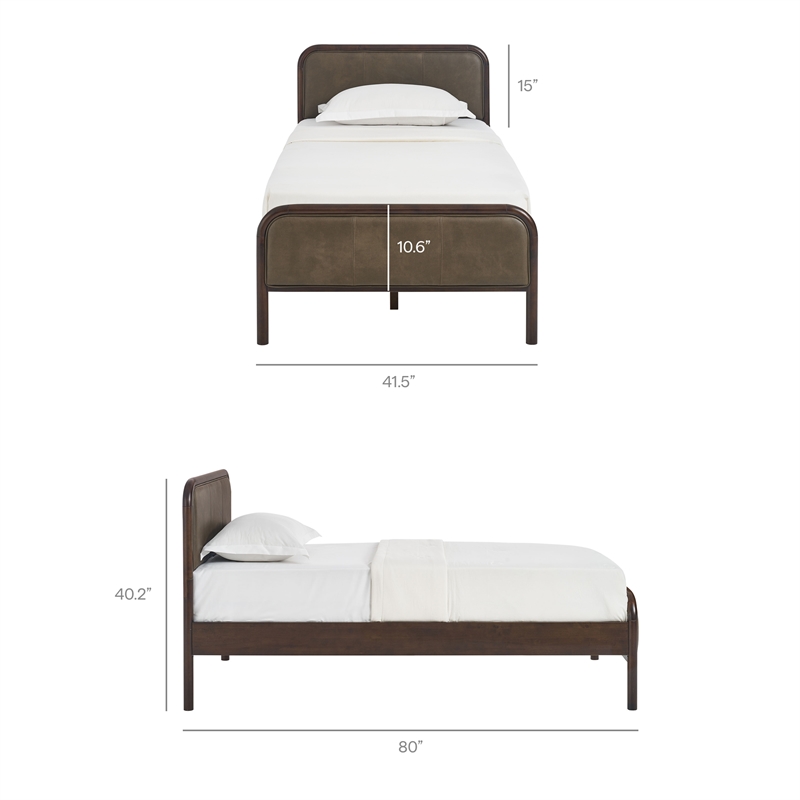 Wexford Twin Vegan Leather Platform Bed with Solid Wood Frame in Wenge Mushroom