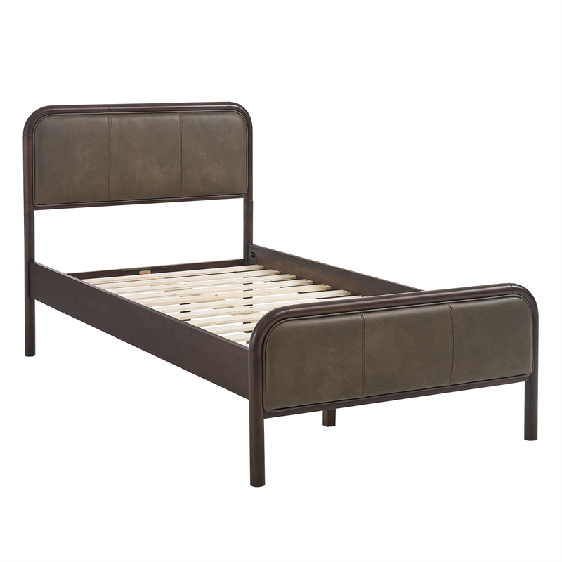 Wexford Twin Vegan Leather Platform Bed with Solid Wood Frame in Wenge Mushroom