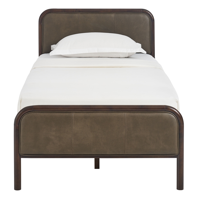 Wexford Twin Vegan Leather Platform Bed with Solid Wood Frame in Wenge Mushroom