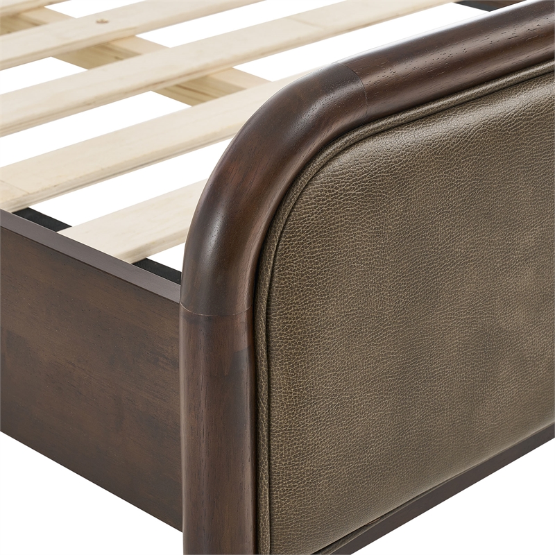 Wexford Twin Vegan Leather Platform Bed with Solid Wood Frame in Wenge Mushroom