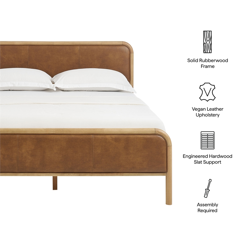 Wexford Vegan Leather Full Platform Bed in Light Oak Canyon