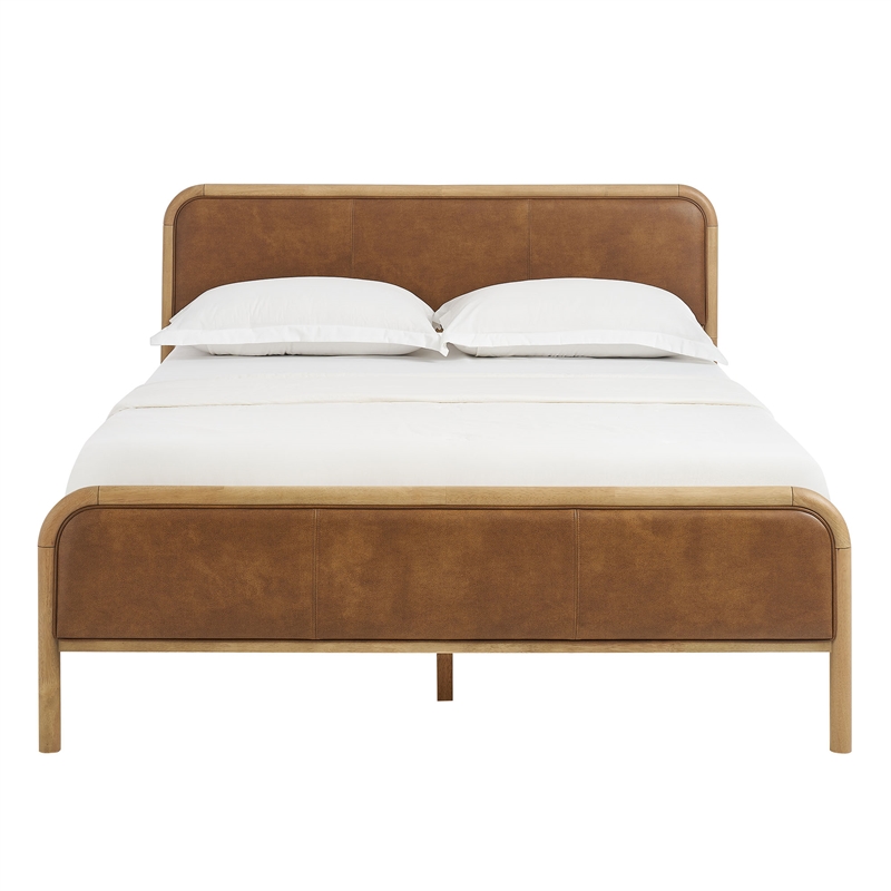 Wexford Vegan Leather Full Platform Bed in Light Oak Canyon