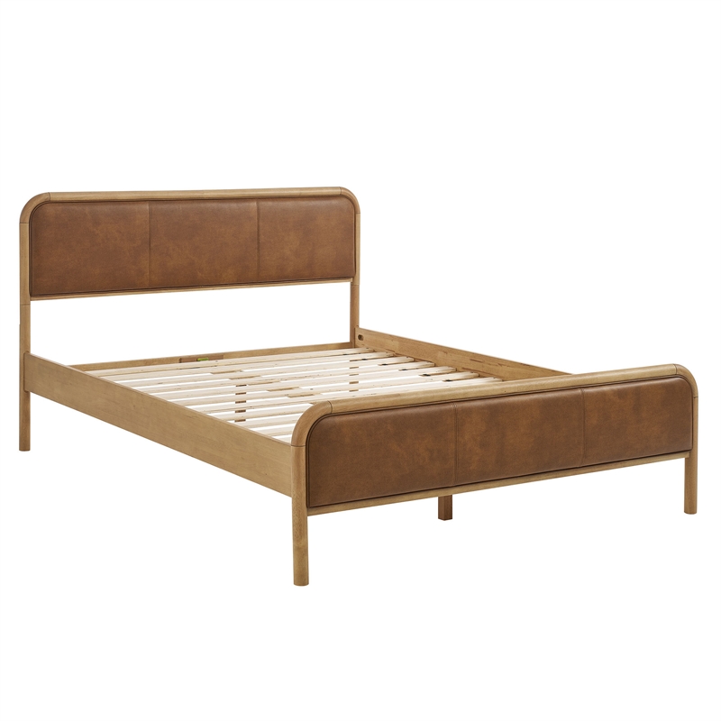 Wexford Vegan Leather Queen Platform Bed in Light Oak Canyon