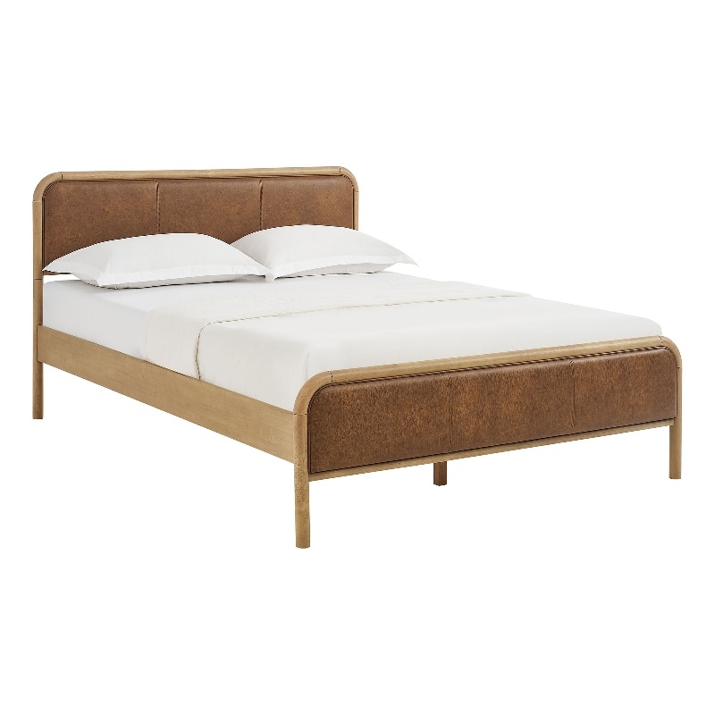 Wexford Vegan Leather Queen Platform Bed in Light Oak Canyon