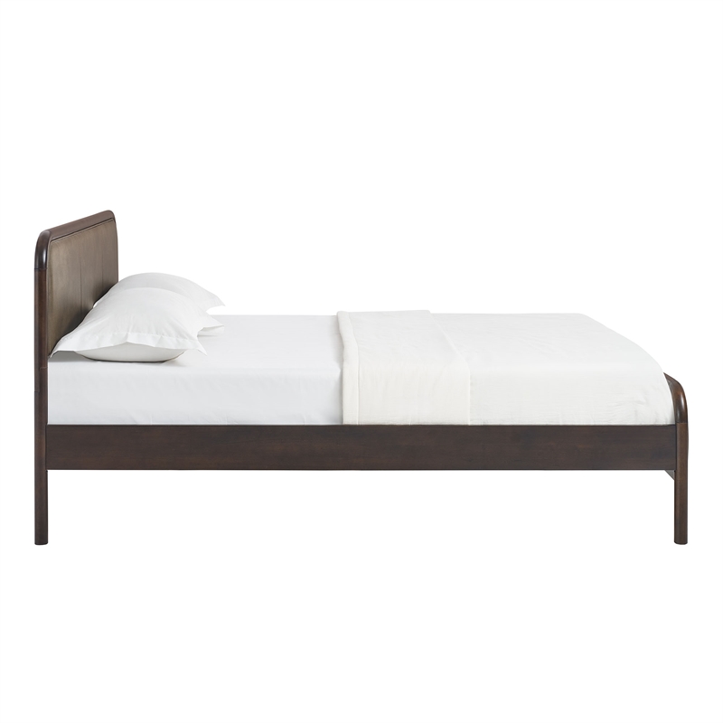 Wexford Queen Vegan Leather Platform Bed with Solid Wood Frame in Wenge Mushroom
