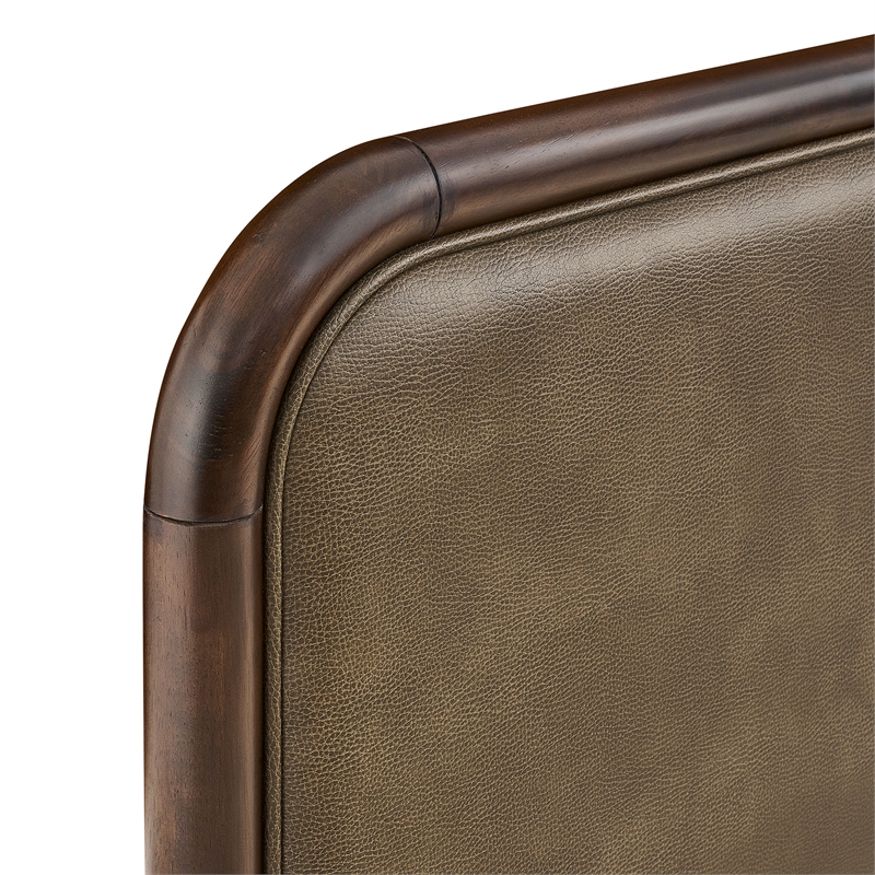 Wexford Queen Vegan Leather Platform Bed with Solid Wood Frame in Wenge Mushroom