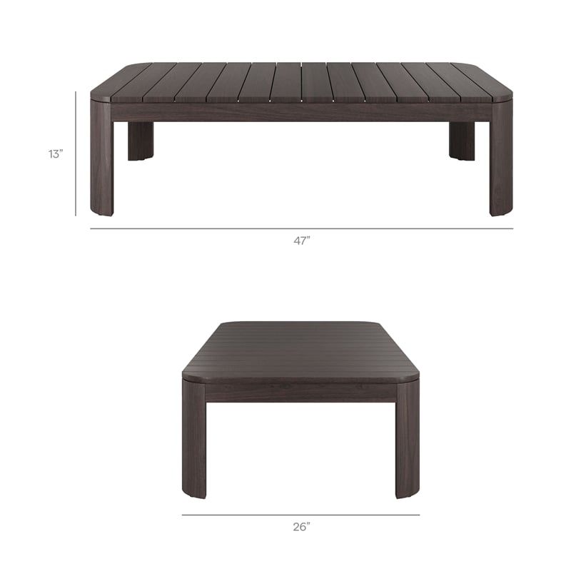 Kona 47 Inch Outdoor Teak Wood Coffee Table in Dark Brown